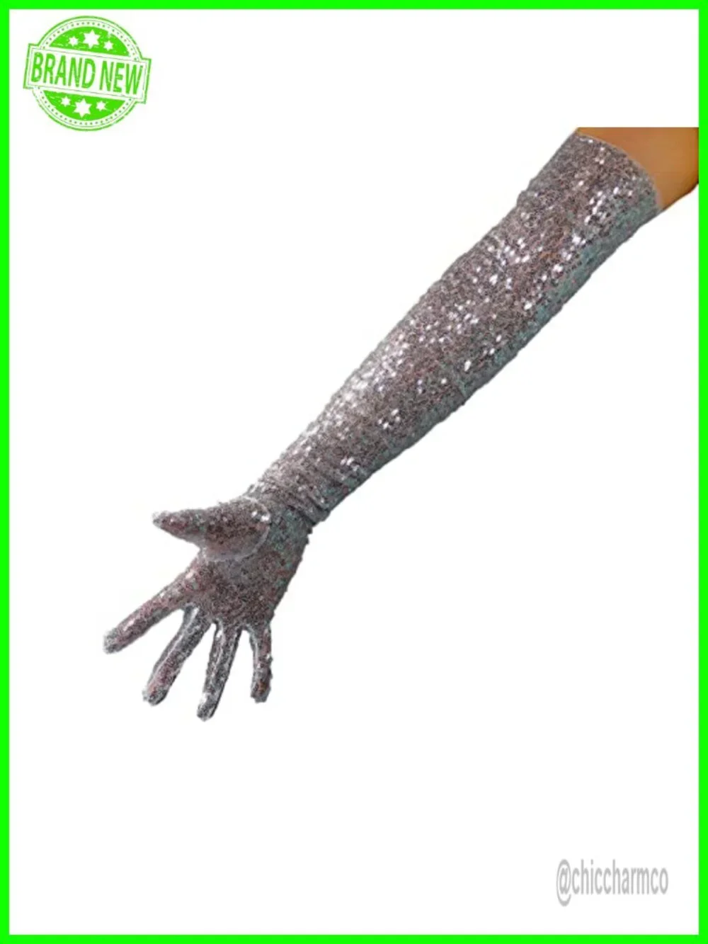 Sequin Long Gloves for Women Tulle Lace Mesh Semi Sheer Evening Party Glove